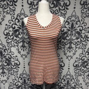 Vtg 90s Double Take Striped Halter V-Neck Top Orange Grey White Womens Medium